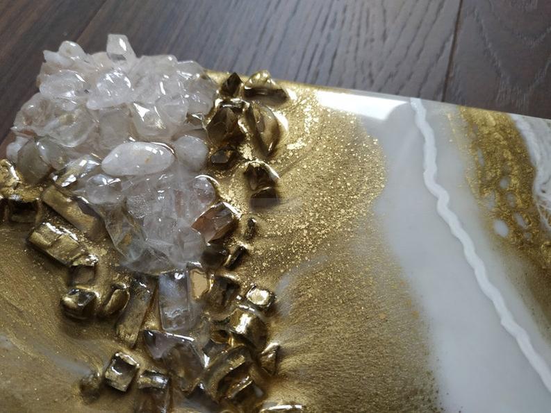 Golden Waves: White & Gold Resin Art for Modern Spaces-Wall Decor-BEESARI
