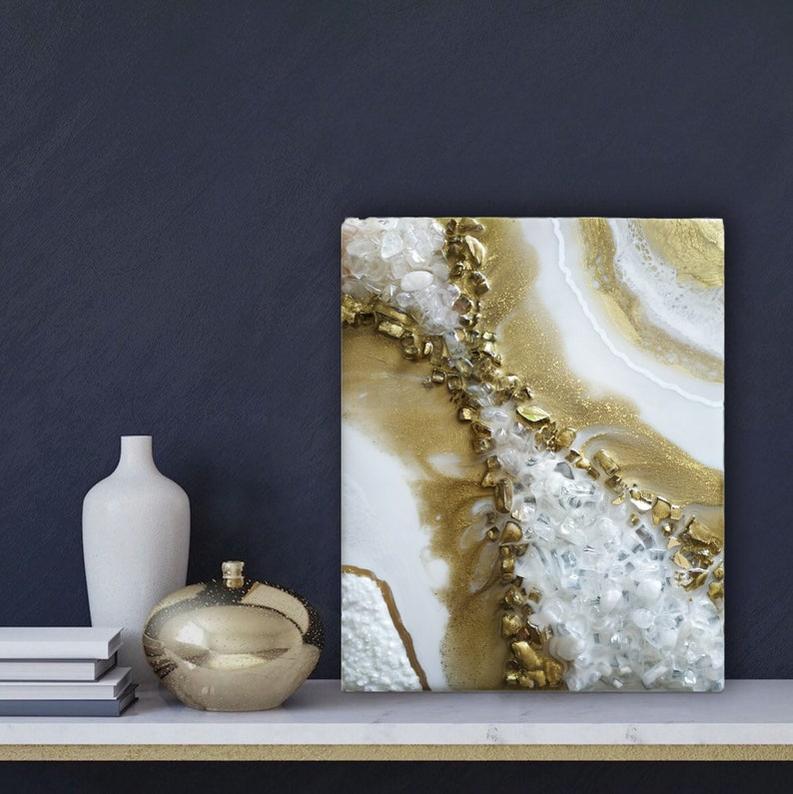 Golden Waves: White & Gold Resin Art for Modern Spaces-Wall Decor-BEESARI