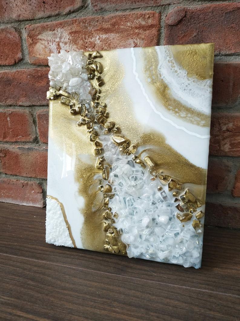 Golden Waves: White & Gold Resin Art for Modern Spaces-Wall Decor-BEESARI