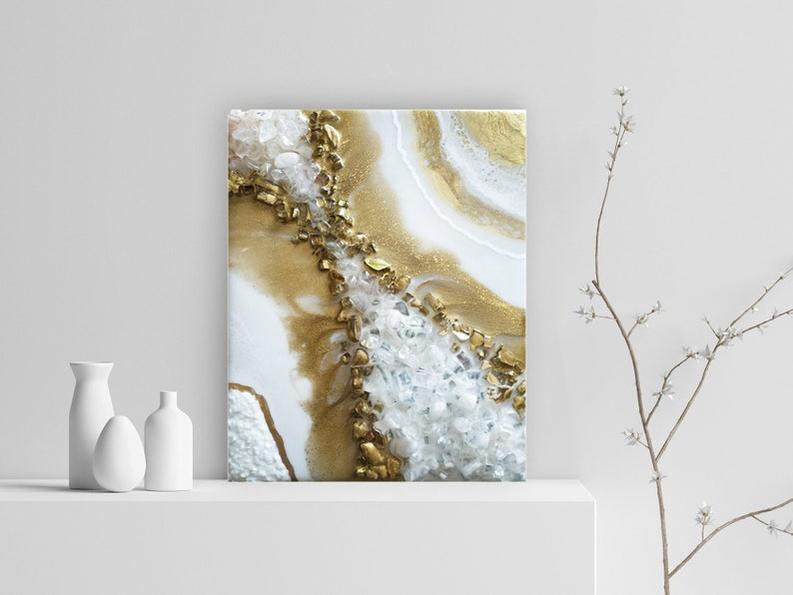 Golden Waves: White & Gold Resin Art for Modern Spaces-Wall Decor-BEESARI