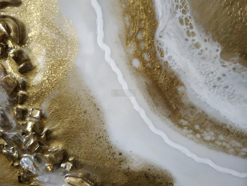 Golden Waves: White & Gold Resin Art for Modern Spaces-Wall Decor-BEESARI