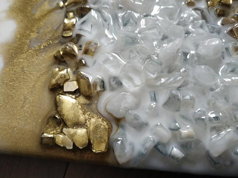 Golden Waves: White & Gold Resin Art for Modern Spaces-Wall Decor-BEESARI