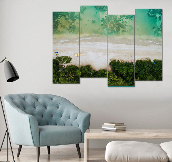 Green Ocean Beach (4 Panel) Landscape Wall Art
