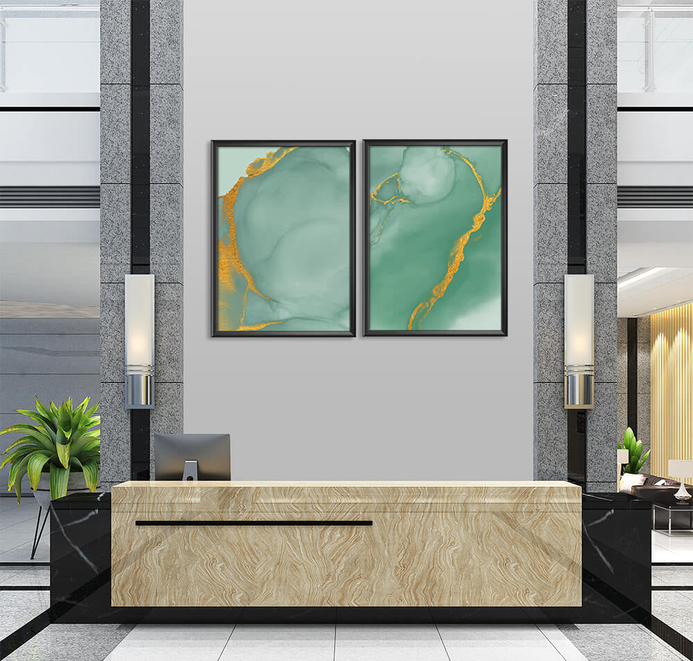 Green & Gold Abstract Tiles (2 Panel) Abstract Wall Art