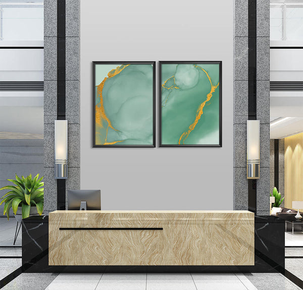 Green & Gold Abstract Tiles (2 Panel) Abstract Wall Art