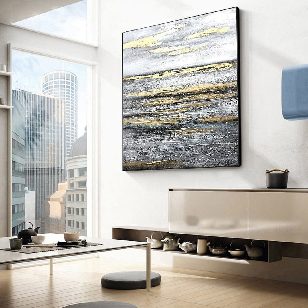 Grey White Gold Art Abstract Painting Texture Handmade Painting