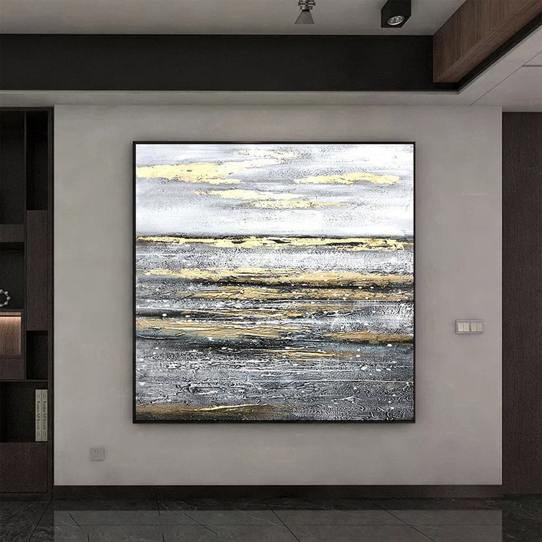 Grey White Gold Art Abstract Painting Texture Handmade Painting