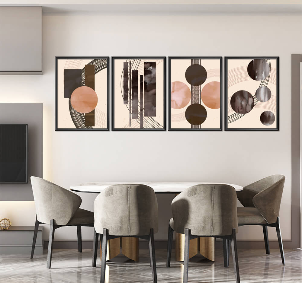 Grey & Beige Shapes (4 Panel) Abstract Wall Art