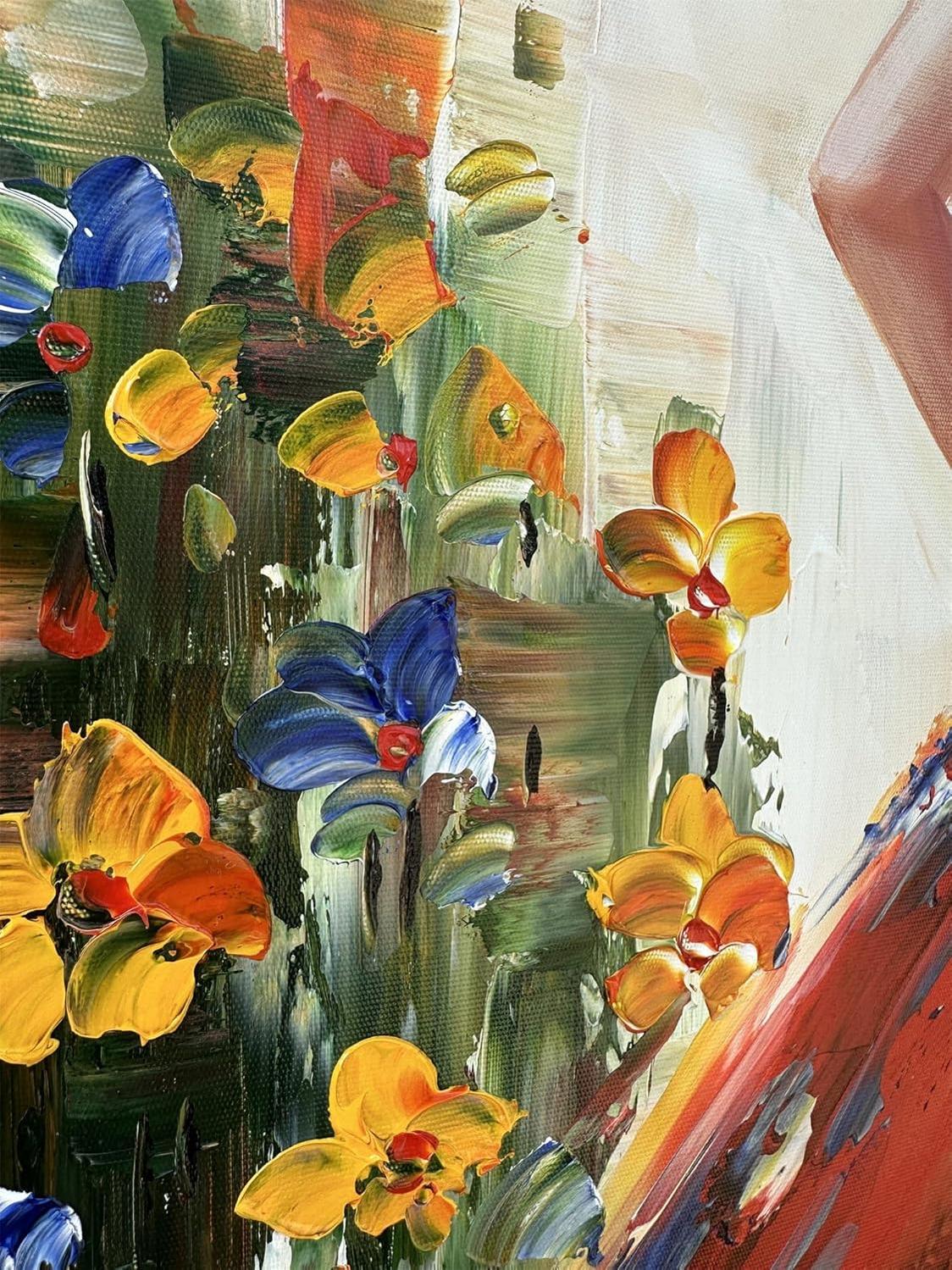 Hand Painted Figurative Vertical Canvas Wall Art Musical Girl Modern 3D Wall Paintings Contemporary Art for Home Decorations Wall Decor Ready to Hang-Painting-BEESARI