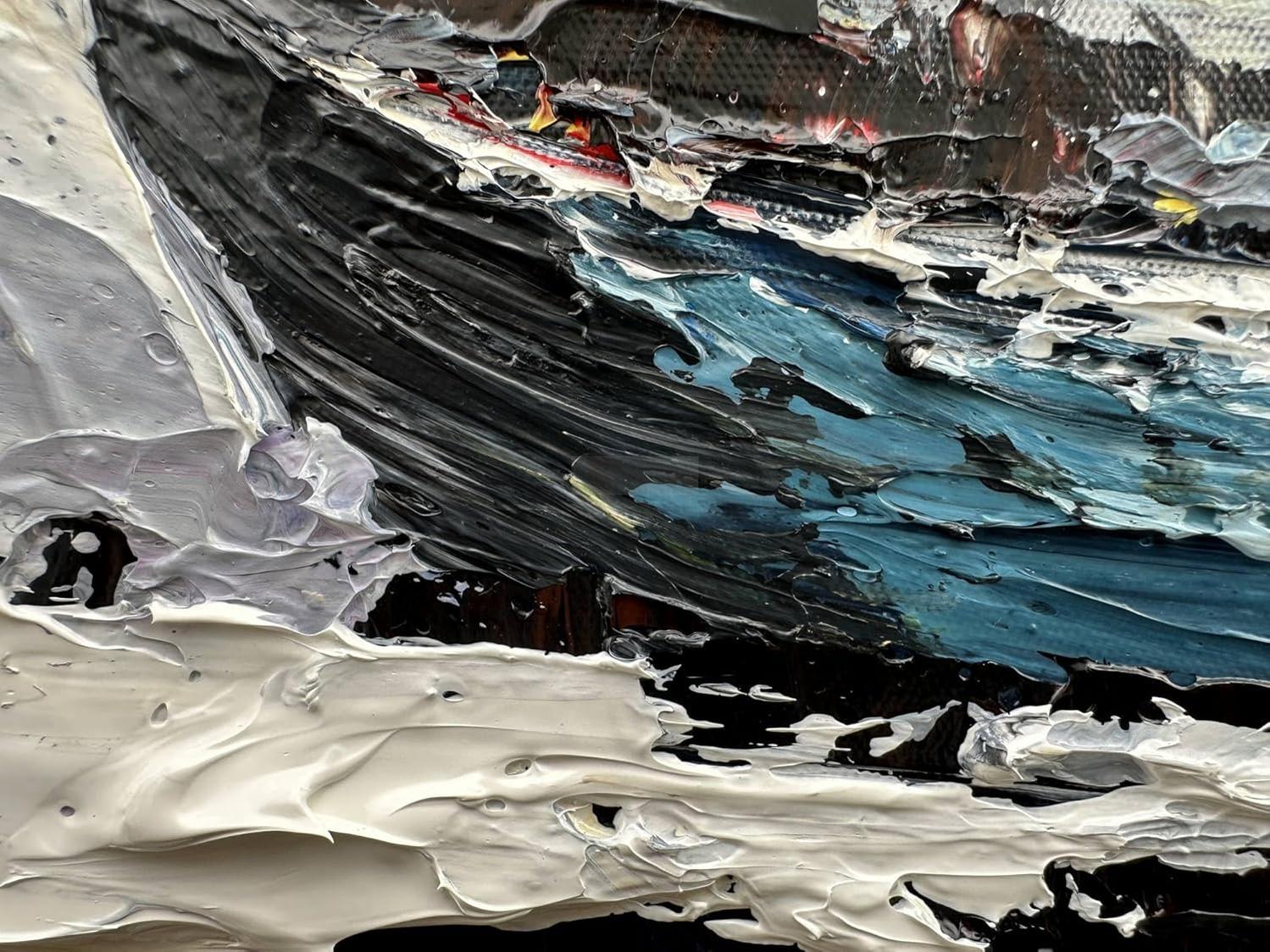 Hand Painted Large Sailboat Canvas Wall Art Abstract Modern Acrylic Oil Painting Vertical Sailing Boat Framed Textured Wall Art Gray Artwork Contemporary Art-Painting-BEESARI