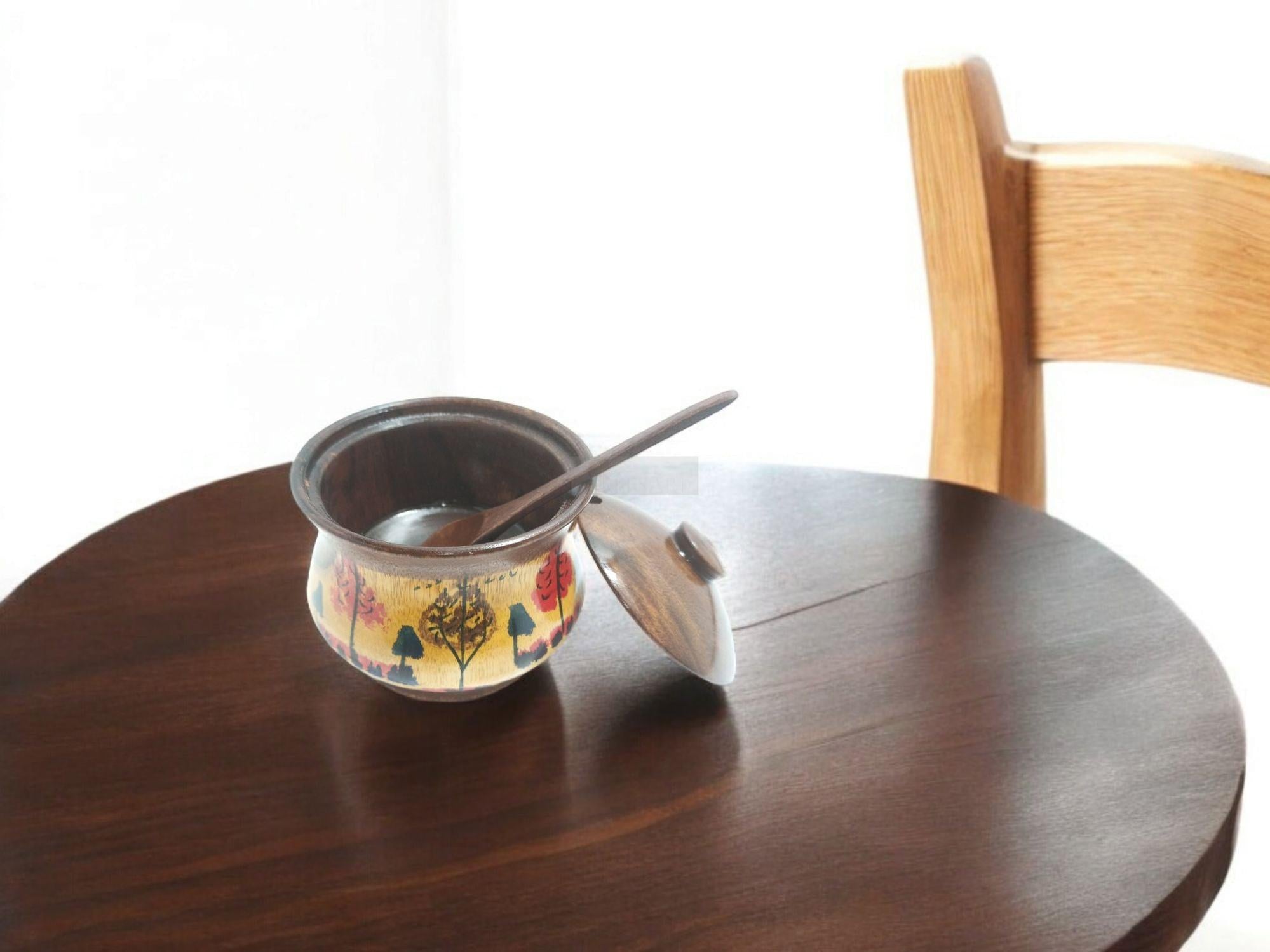 Hand Painted Wooden Sugar Pot with Spoon-Jars-BEESARI