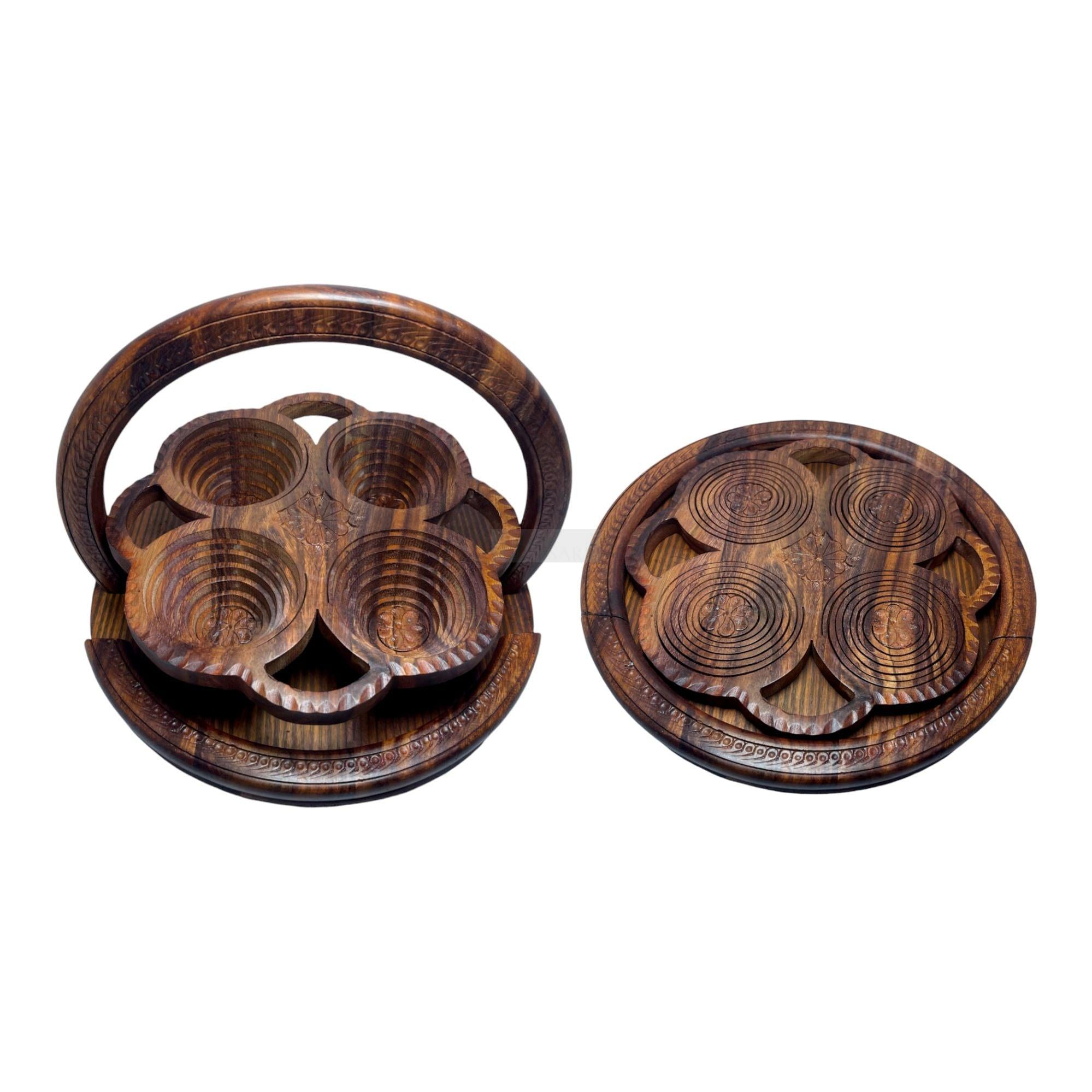 Handcrafted 4 Portion Round Foldable Tray-Trays-BEESARI