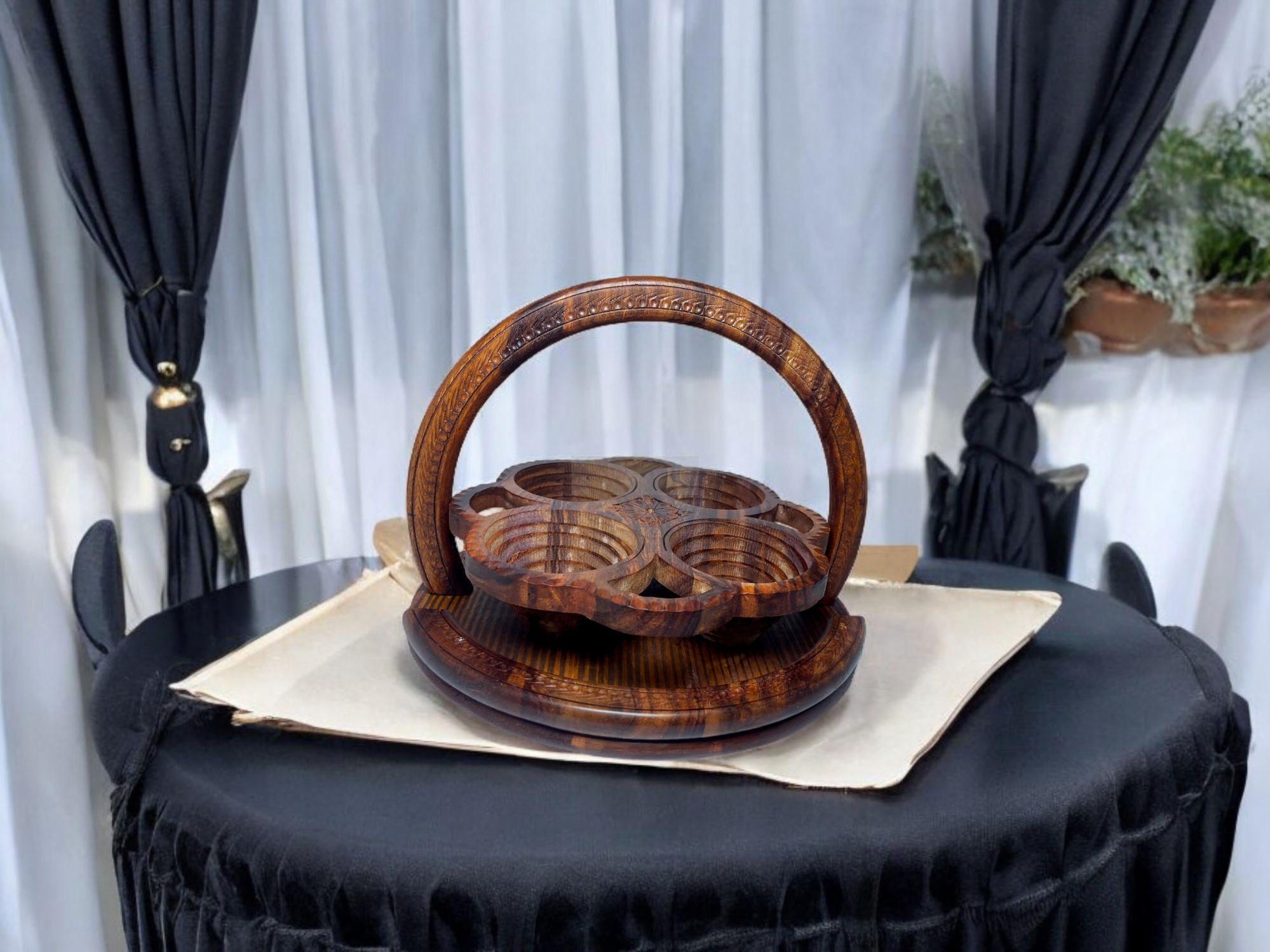 Handcrafted 4 Portion Round Foldable Tray-Trays-BEESARI
