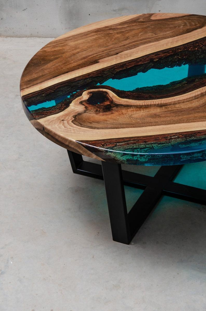 Handcrafted Live Edge Epoxy Resin Coffee Table - Custom Artisanal Design-Tables-BEESARI