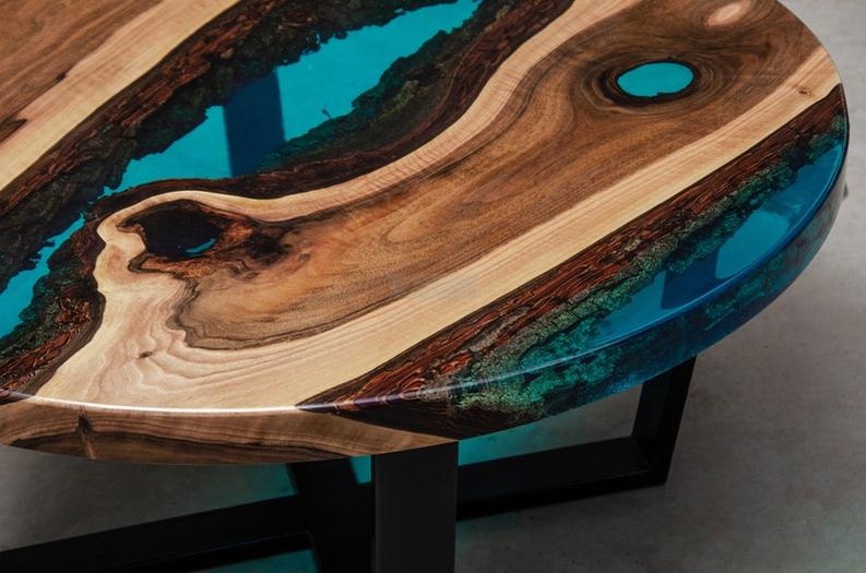 Handcrafted Live Edge Epoxy Resin Coffee Table - Custom Artisanal Design-Tables-BEESARI