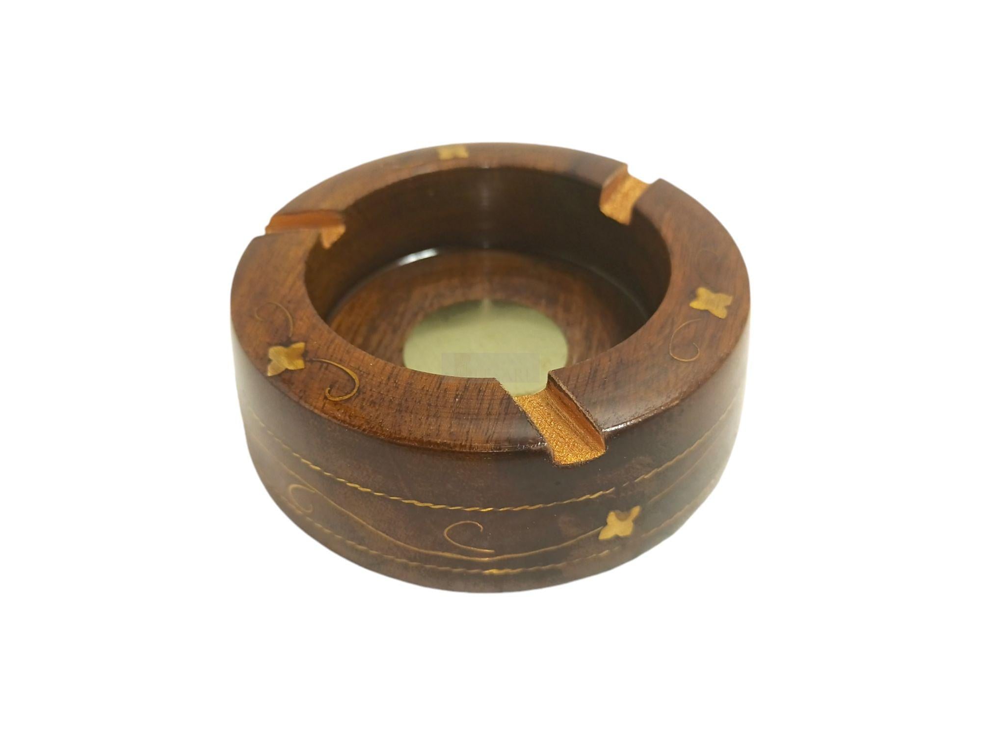 Handcrafted Rosewood Ashtray with Brass Inlay-Trays-BEESARI