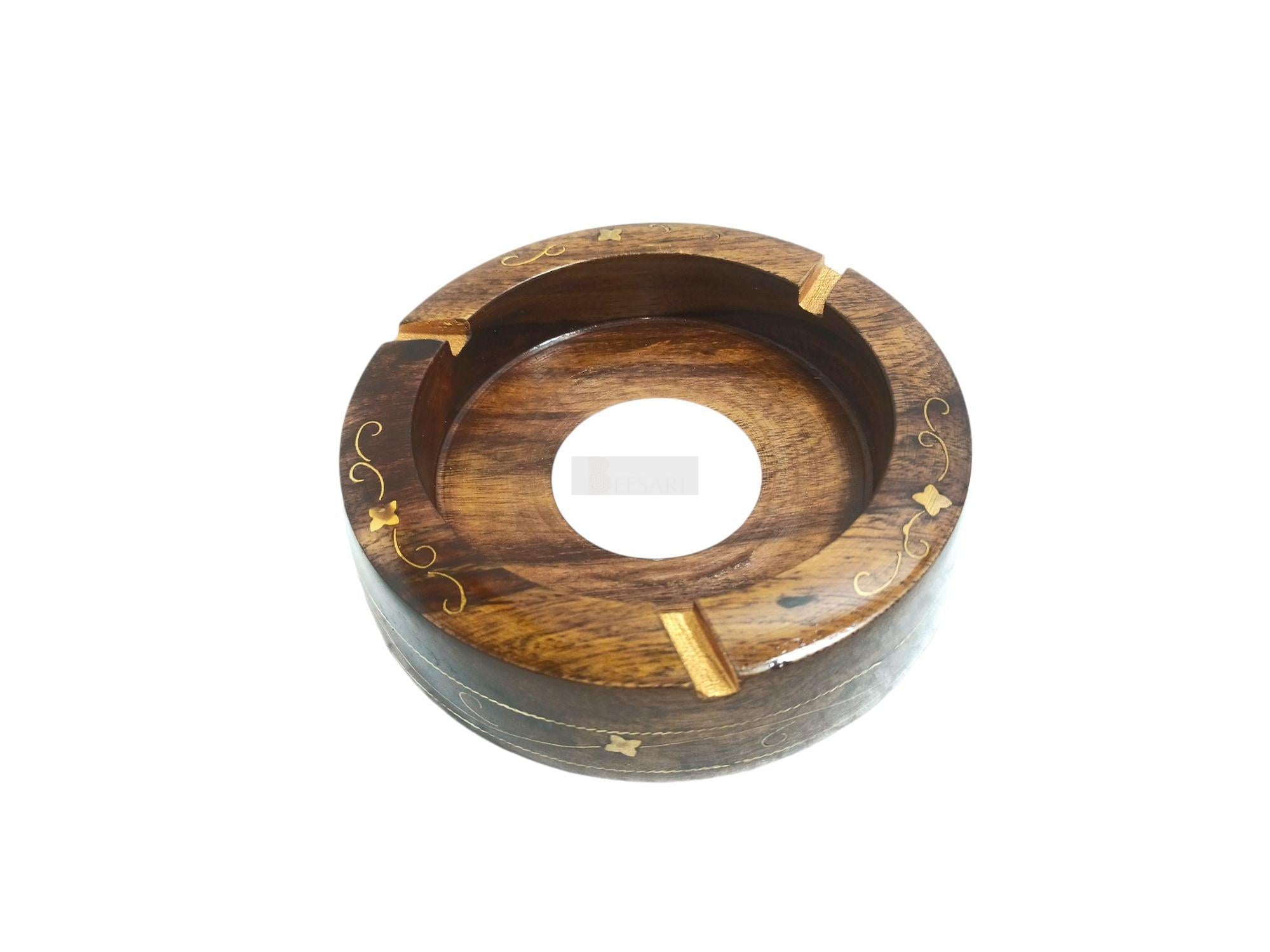 Handcrafted Rosewood Ashtray with Brass Inlay-Trays-BEESARI