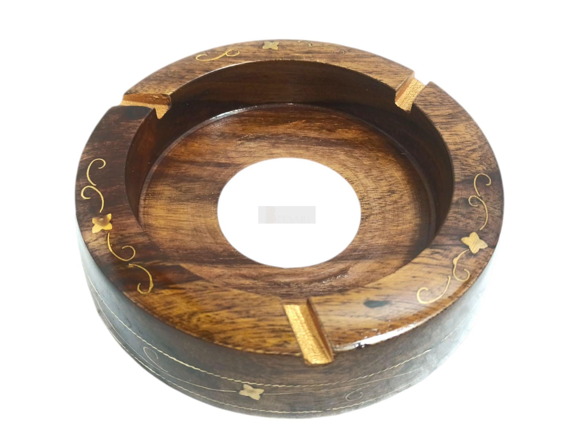 Handcrafted Rosewood Ashtray with Brass Inlay-Trays-BEESARI