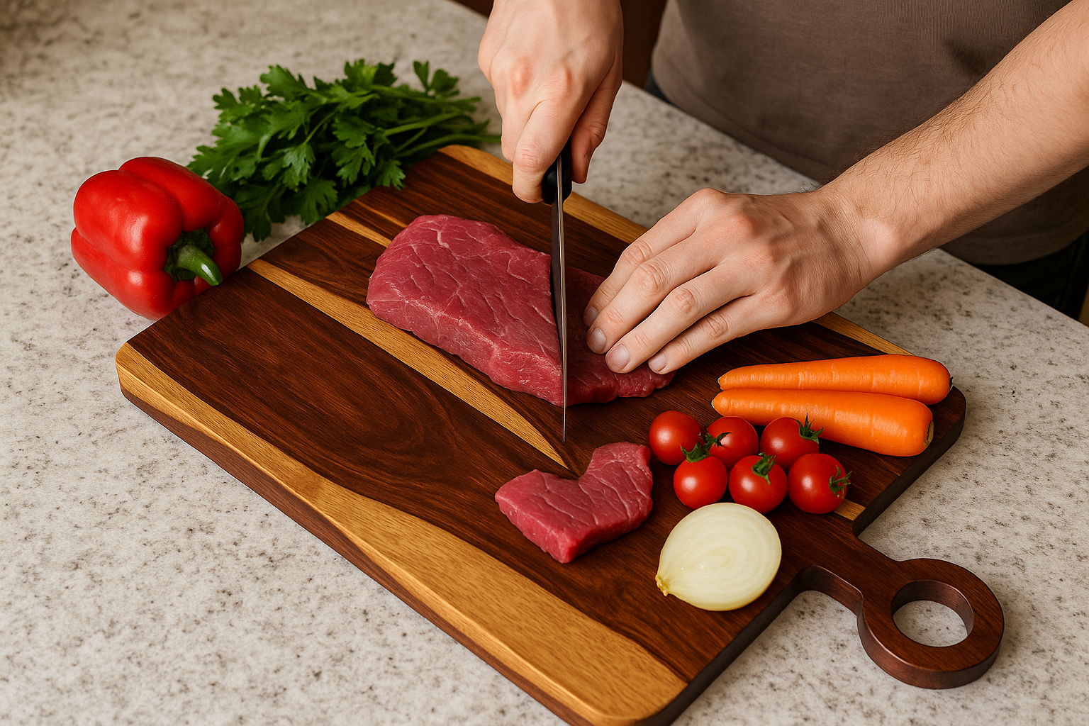 Handcrafted Rosewood Cutting Board with Handle – Premium Wooden Cheese Board for Kitchen, Serving, and Food Prep
