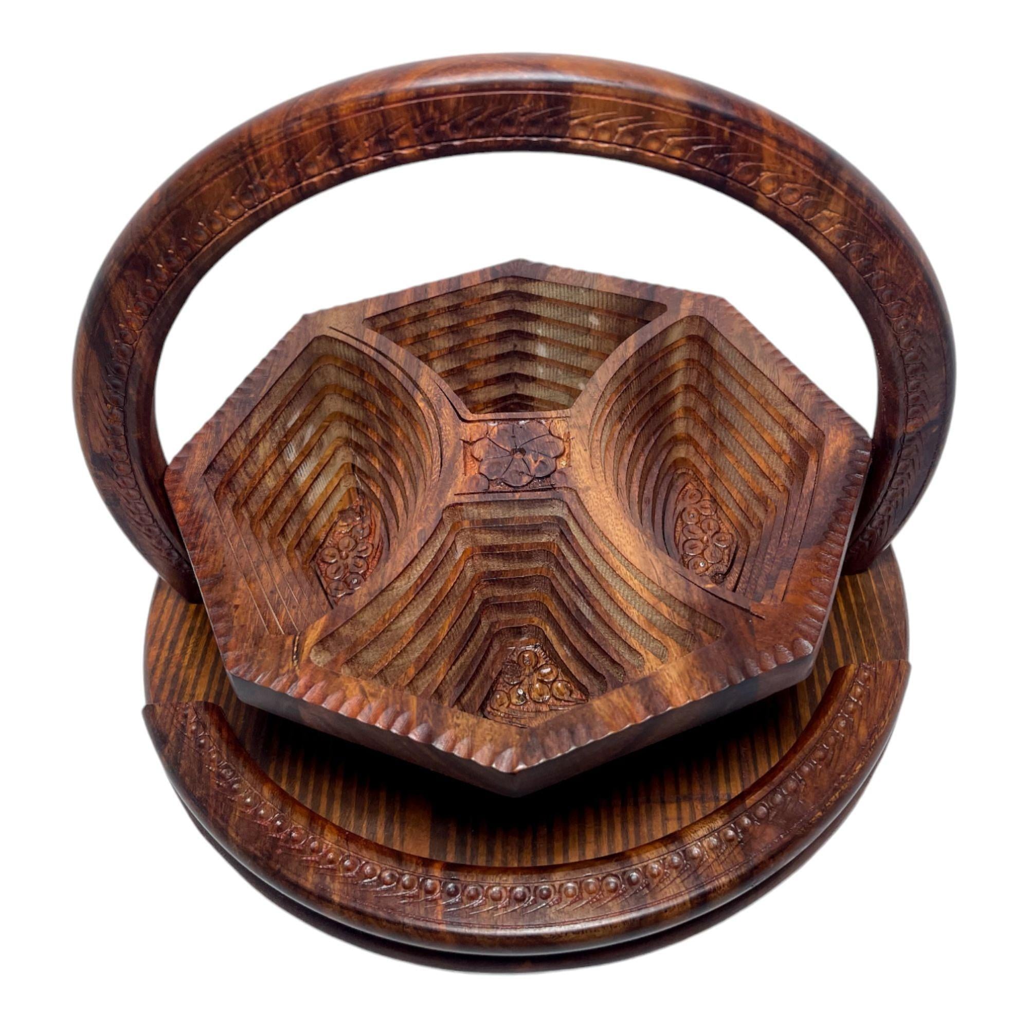 Handcrafted Rosewood Foldable Dry Fruits Serving Tray-Trays-BEESARI