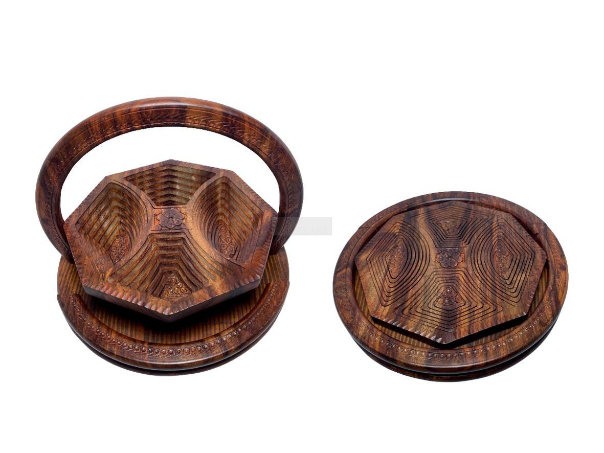 Handcrafted Rosewood Foldable Dry Fruits Serving Tray-Trays-BEESARI