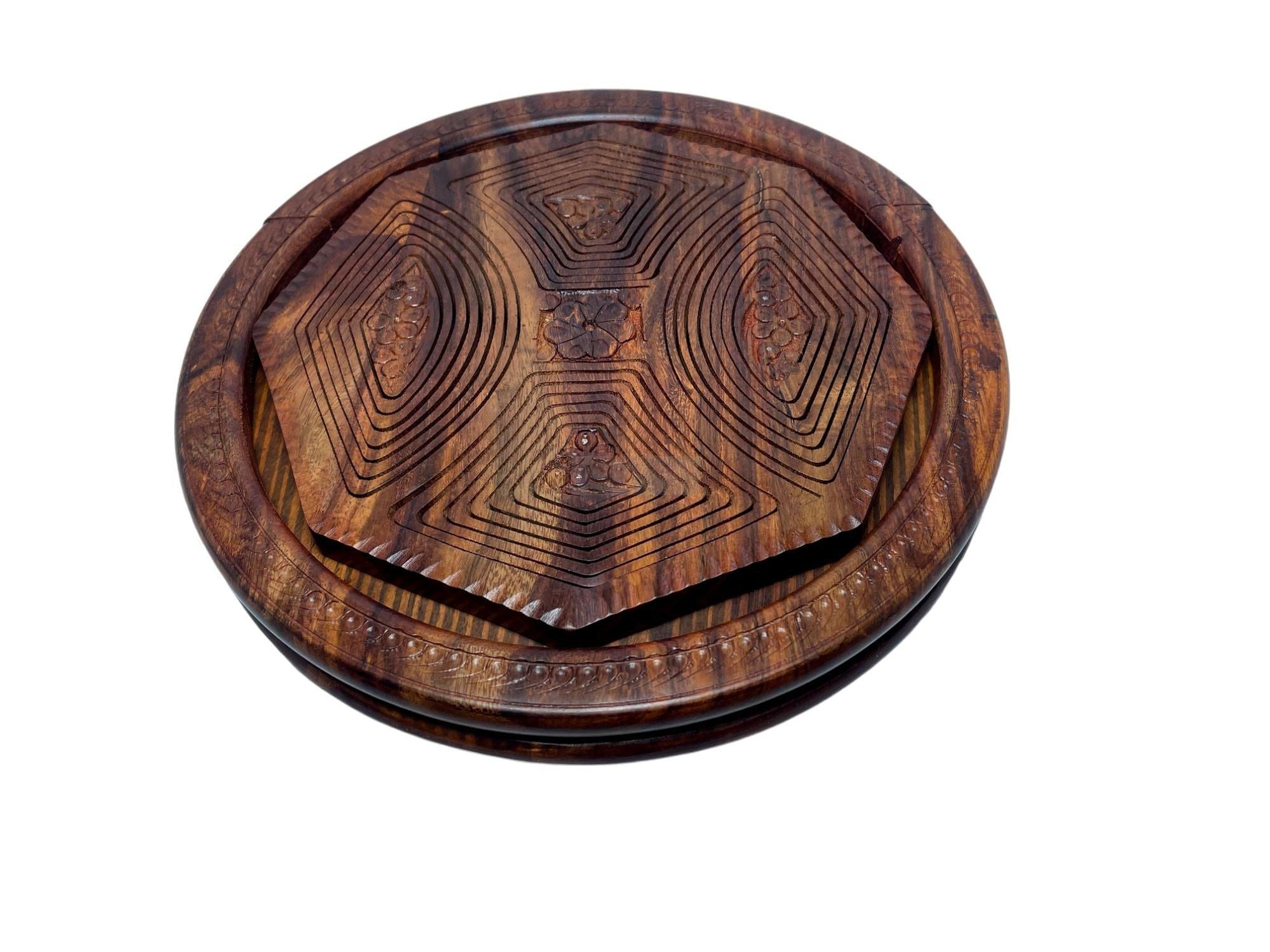 Handcrafted Rosewood Foldable Dry Fruits Serving Tray-Trays-BEESARI