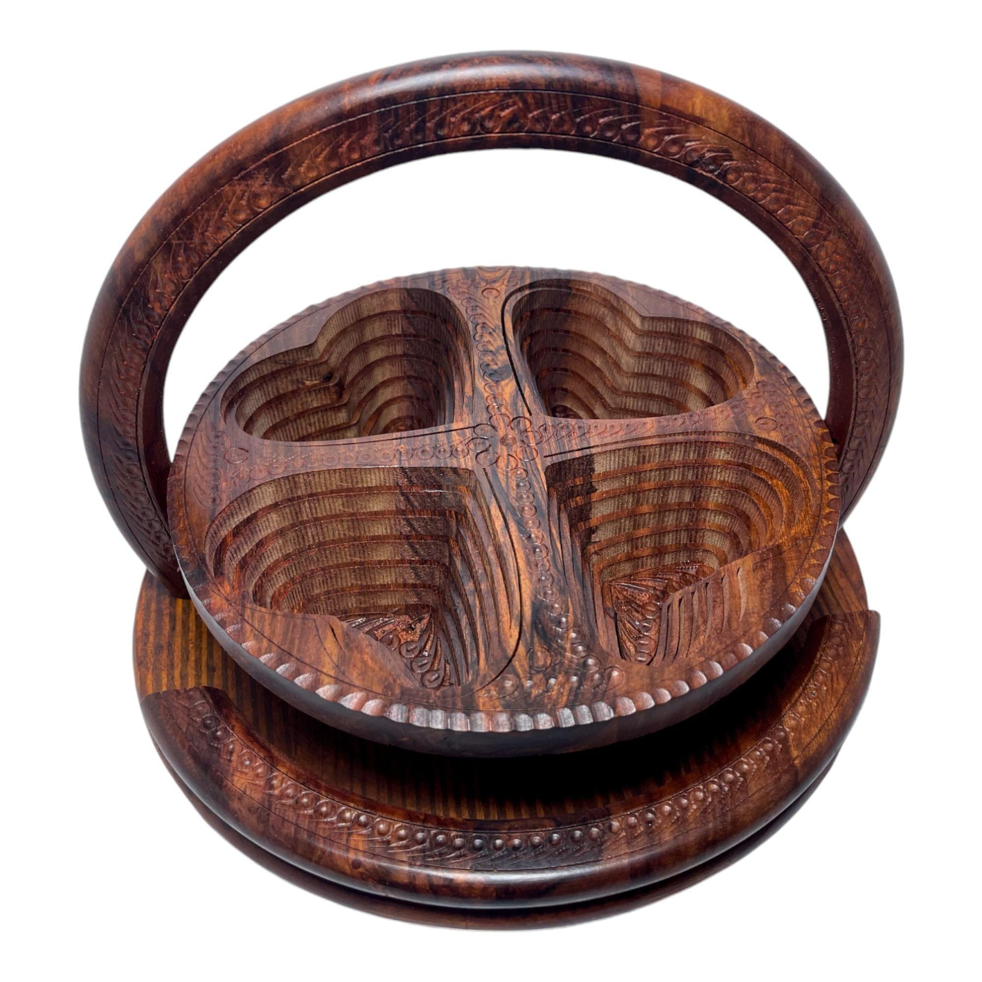 Handcrafted Rosewood Foldable Dry Fruits Tray-Trays-BEESARI