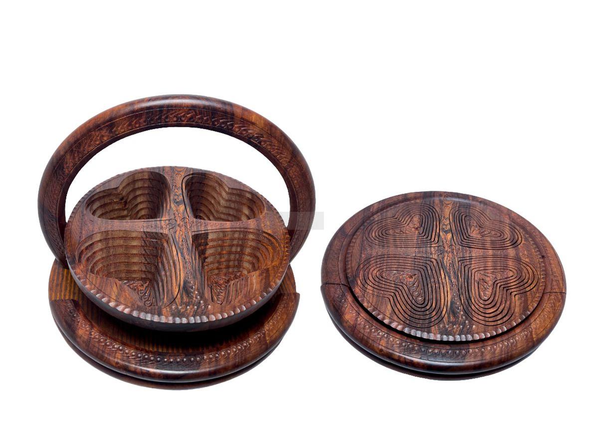 Handcrafted Rosewood Foldable Dry Fruits Tray-Trays-BEESARI