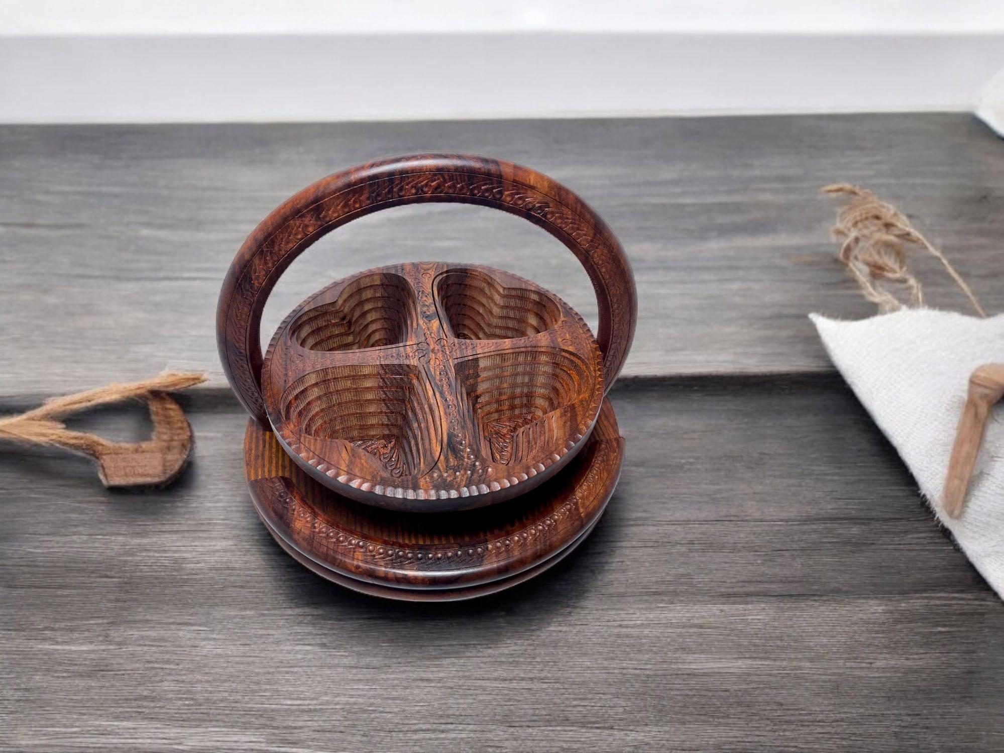 Handcrafted Rosewood Foldable Dry Fruits Tray-Trays-BEESARI