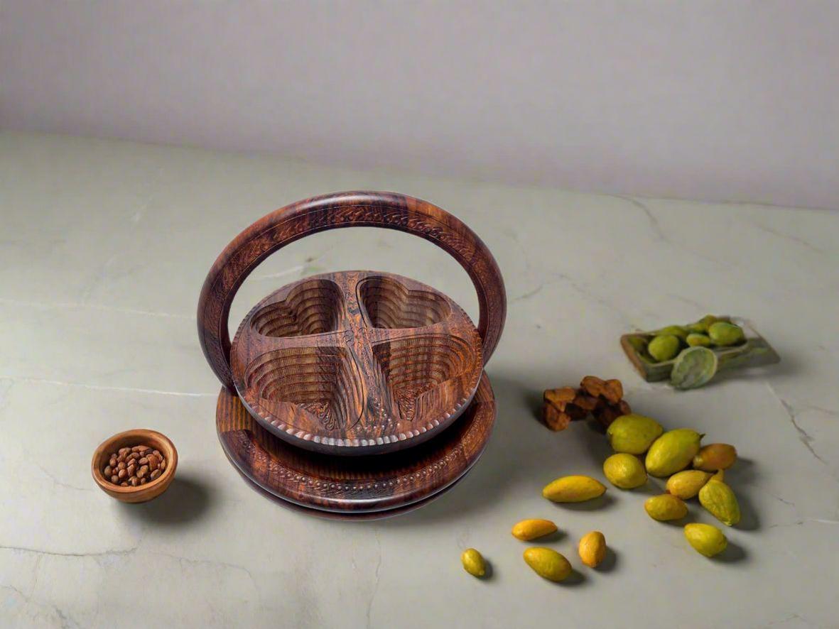 Handcrafted Rosewood Foldable Dry Fruits Tray-Trays-BEESARI