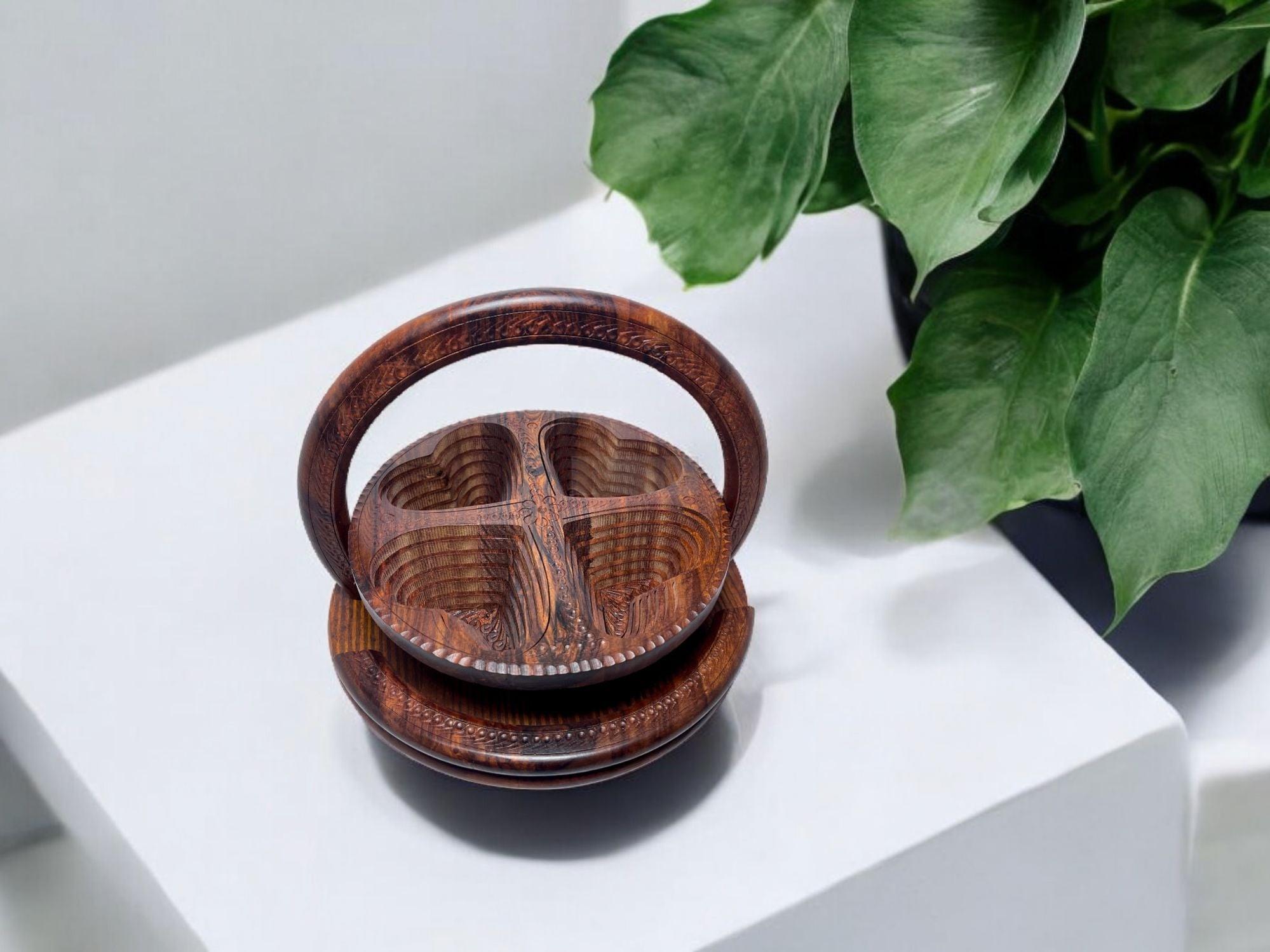 Handcrafted Rosewood Foldable Dry Fruits Tray-Trays-BEESARI