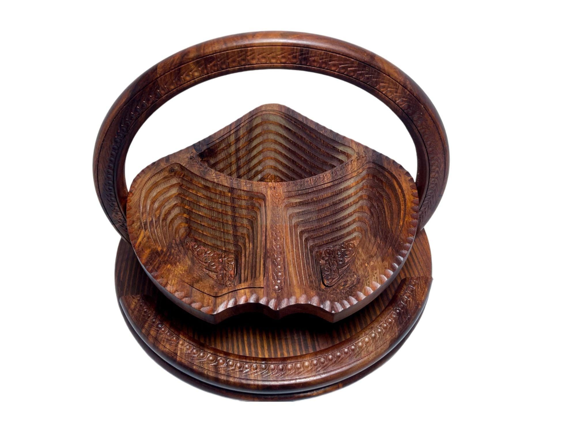 Handcrafted Rosewood Foldable Round Leaf Shape Dry Fruits Tray-Trays-BEESARI