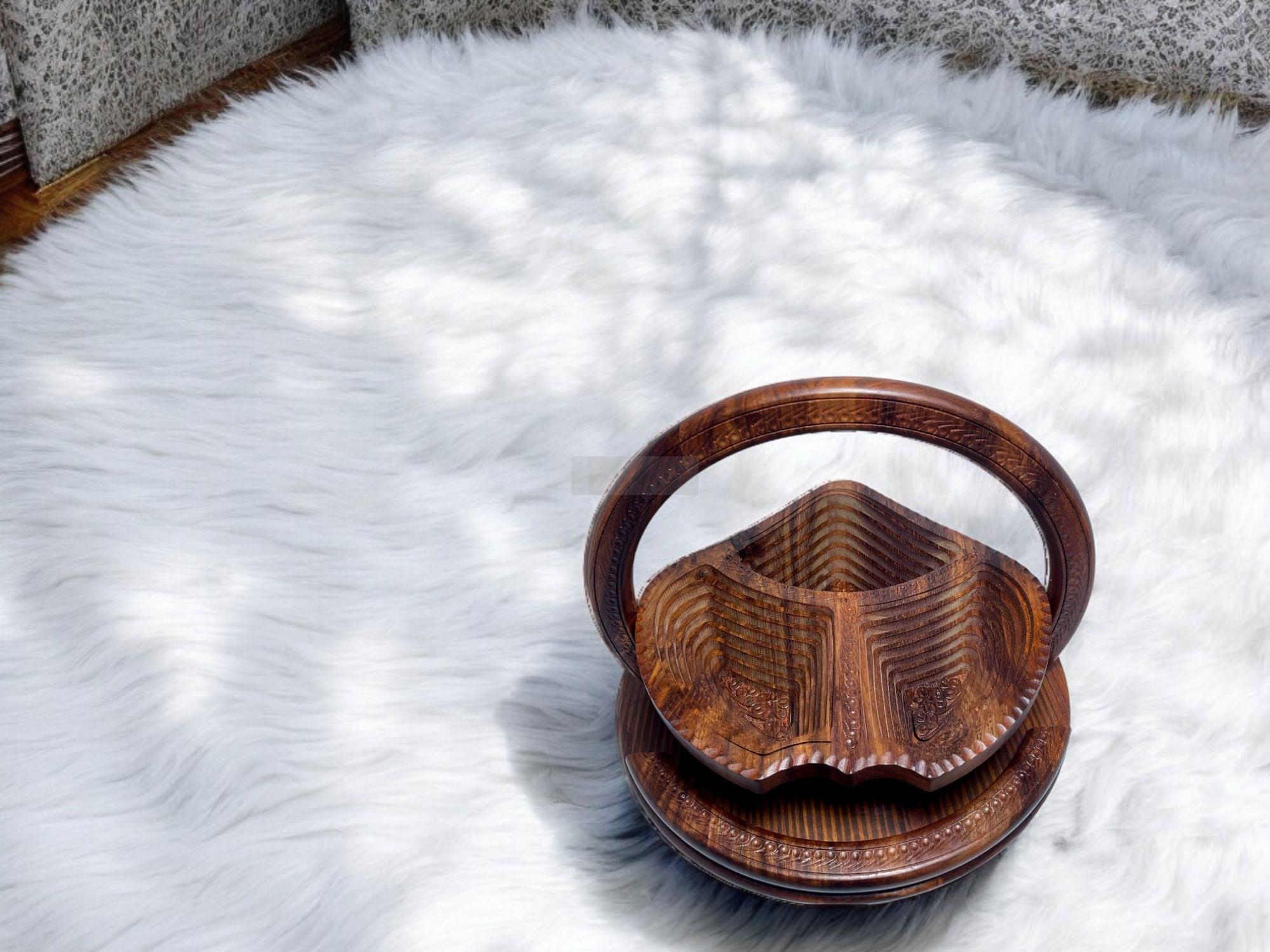Handcrafted Rosewood Foldable Round Leaf Shape Dry Fruits Tray-Trays-BEESARI