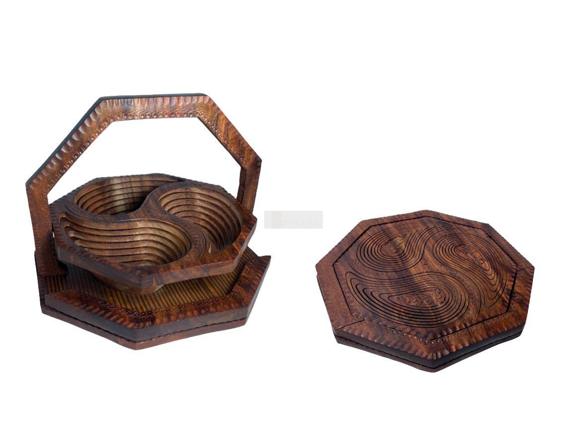 Handcrafted Rosewood Foldable Three-Portion Dry Fruit Tray-Trays-BEESARI