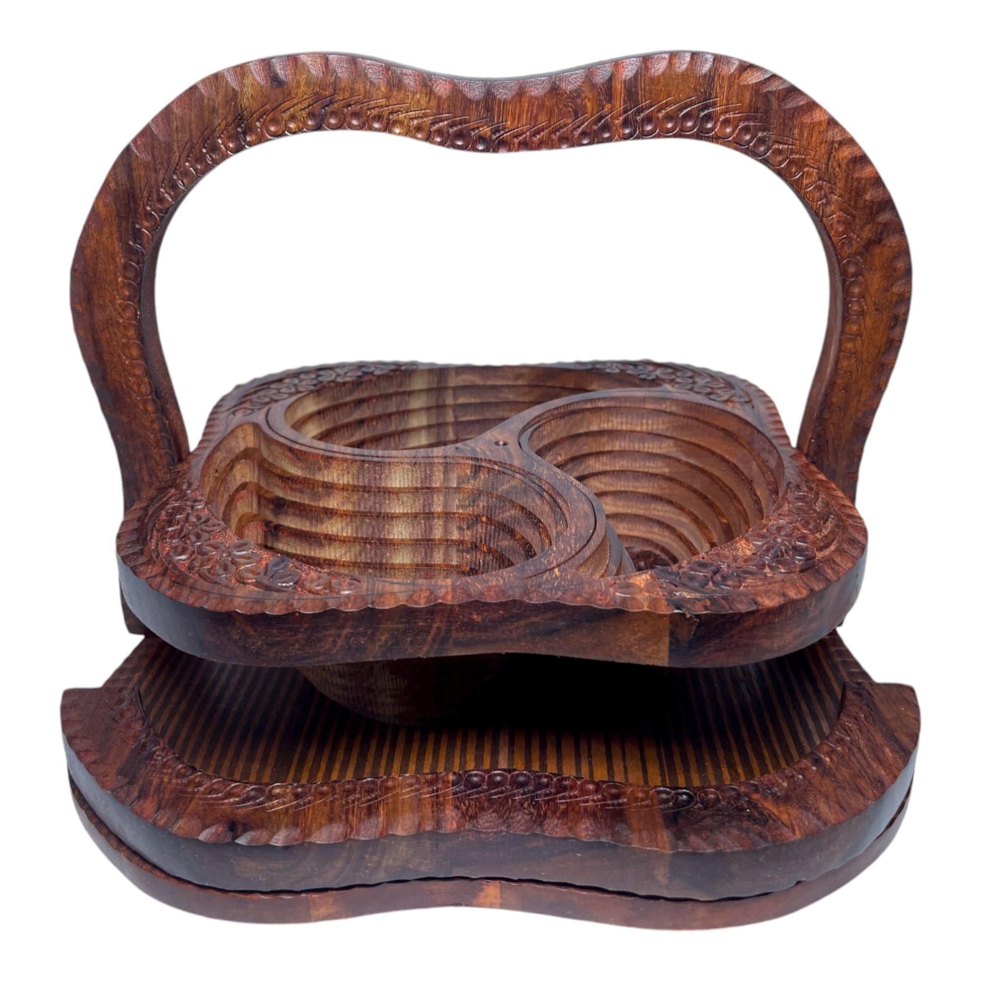 Handcrafted Rosewood Square 3 Portion Foldable Tray-Trays-BEESARI