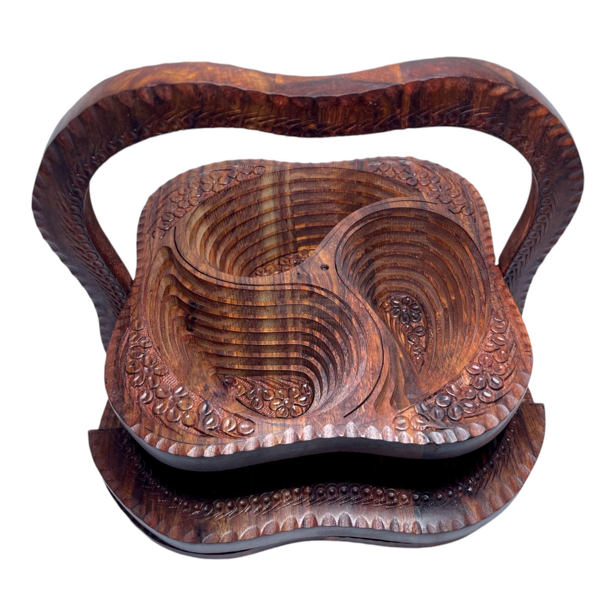 Handcrafted Rosewood Square 3 Portion Foldable Tray-Trays-BEESARI