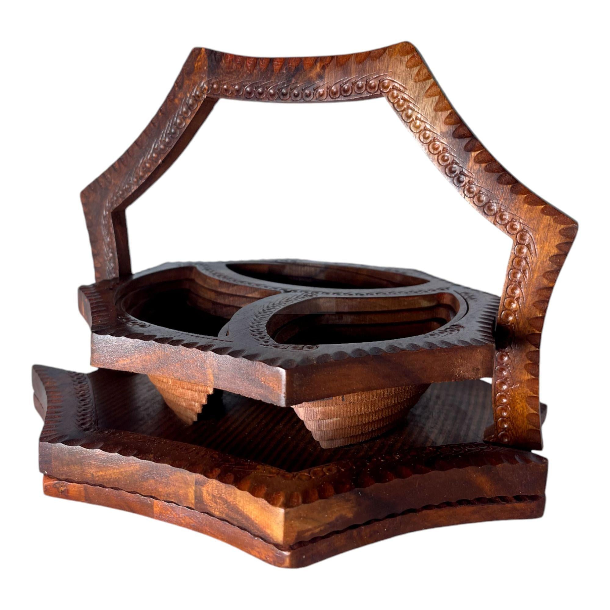 Handcrafted Rosewood Star Shape 3 Portion Foldable Tray-Trays-BEESARI
