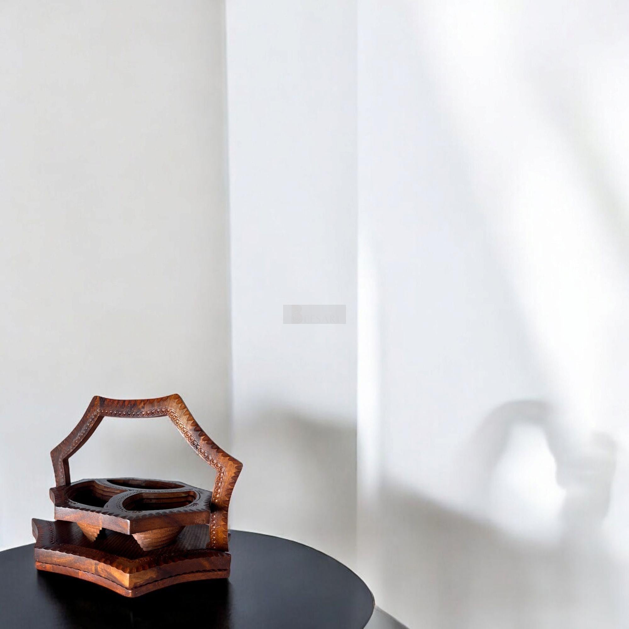 Handcrafted Rosewood Star Shape 3 Portion Foldable Tray-Trays-BEESARI