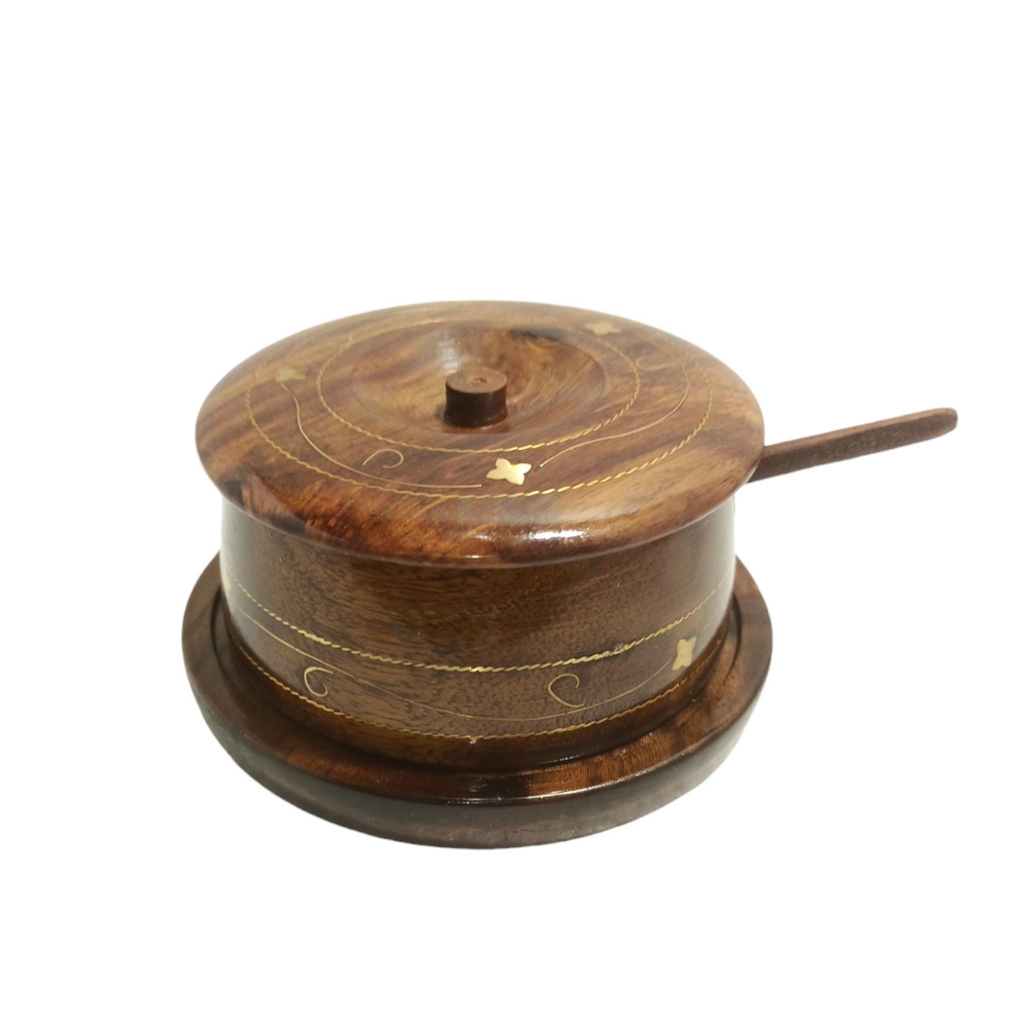 Handcrafted Rosewood Sugar Pot with Spoon-Jars-BEESARI