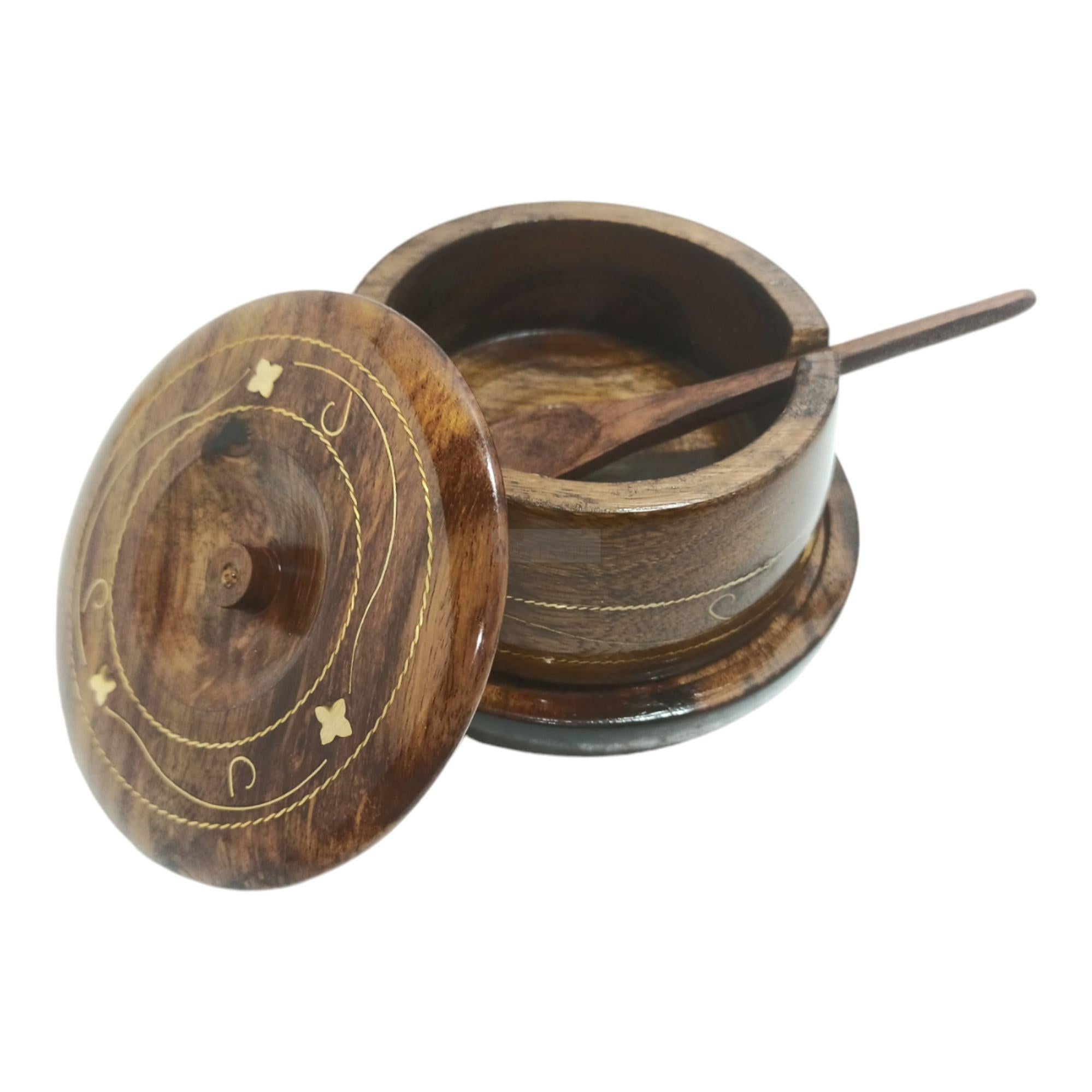 Handcrafted Rosewood Sugar Pot with Spoon-Jars-BEESARI
