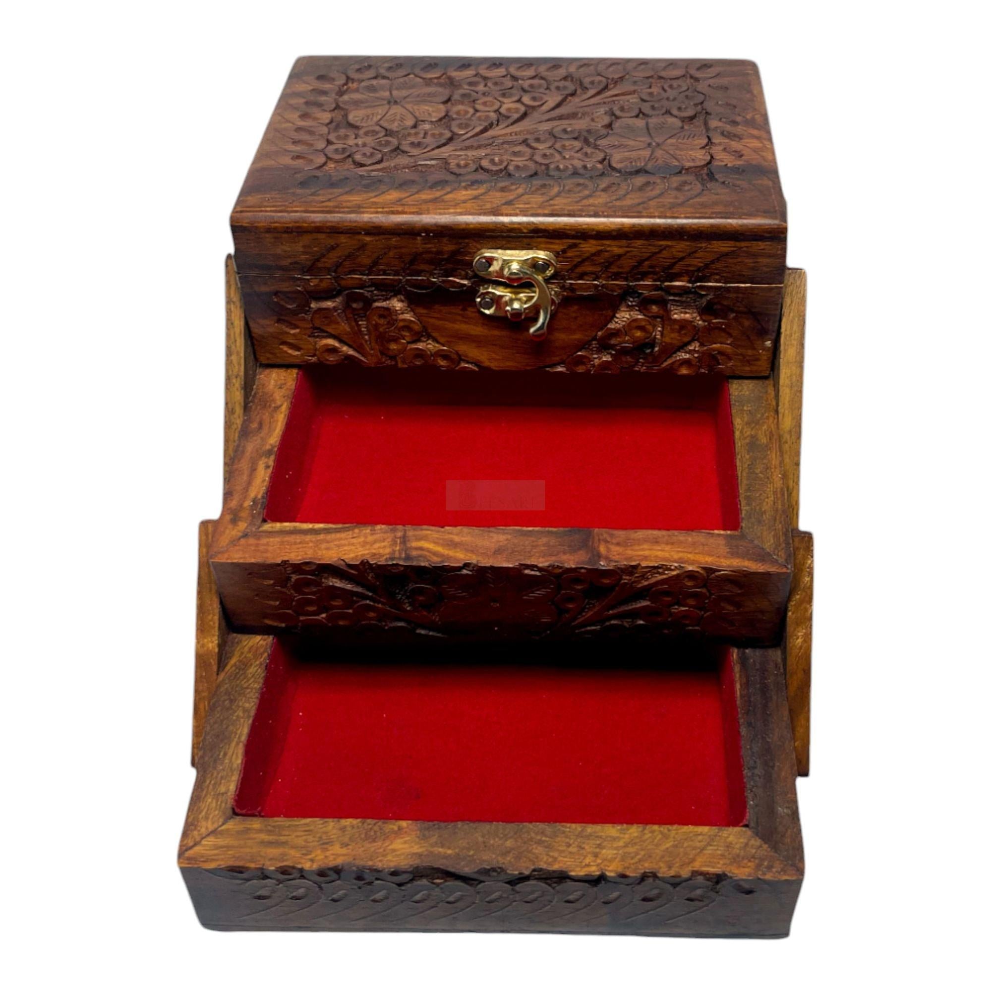 Handcrafted Rosewood Three-Compartment Jewelry Box-Organizer-BEESARI