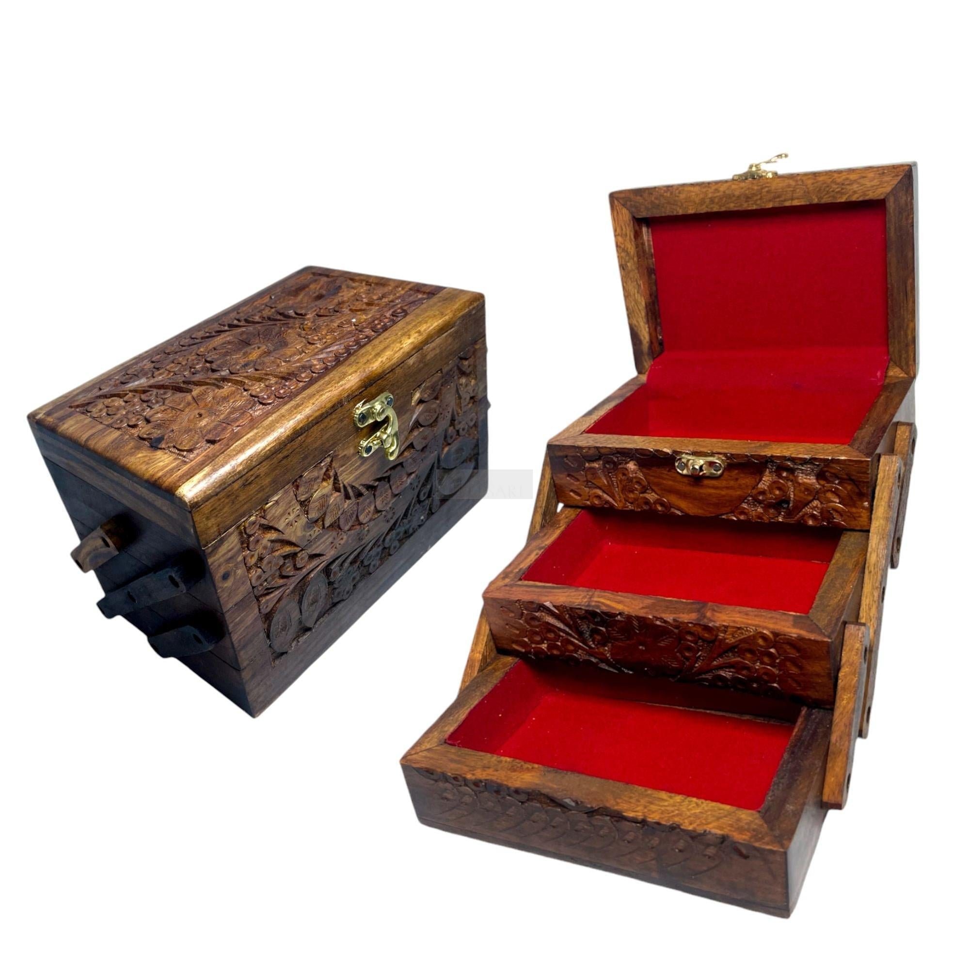 Handcrafted Rosewood Three-Compartment Jewelry Box-Organizer-BEESARI
