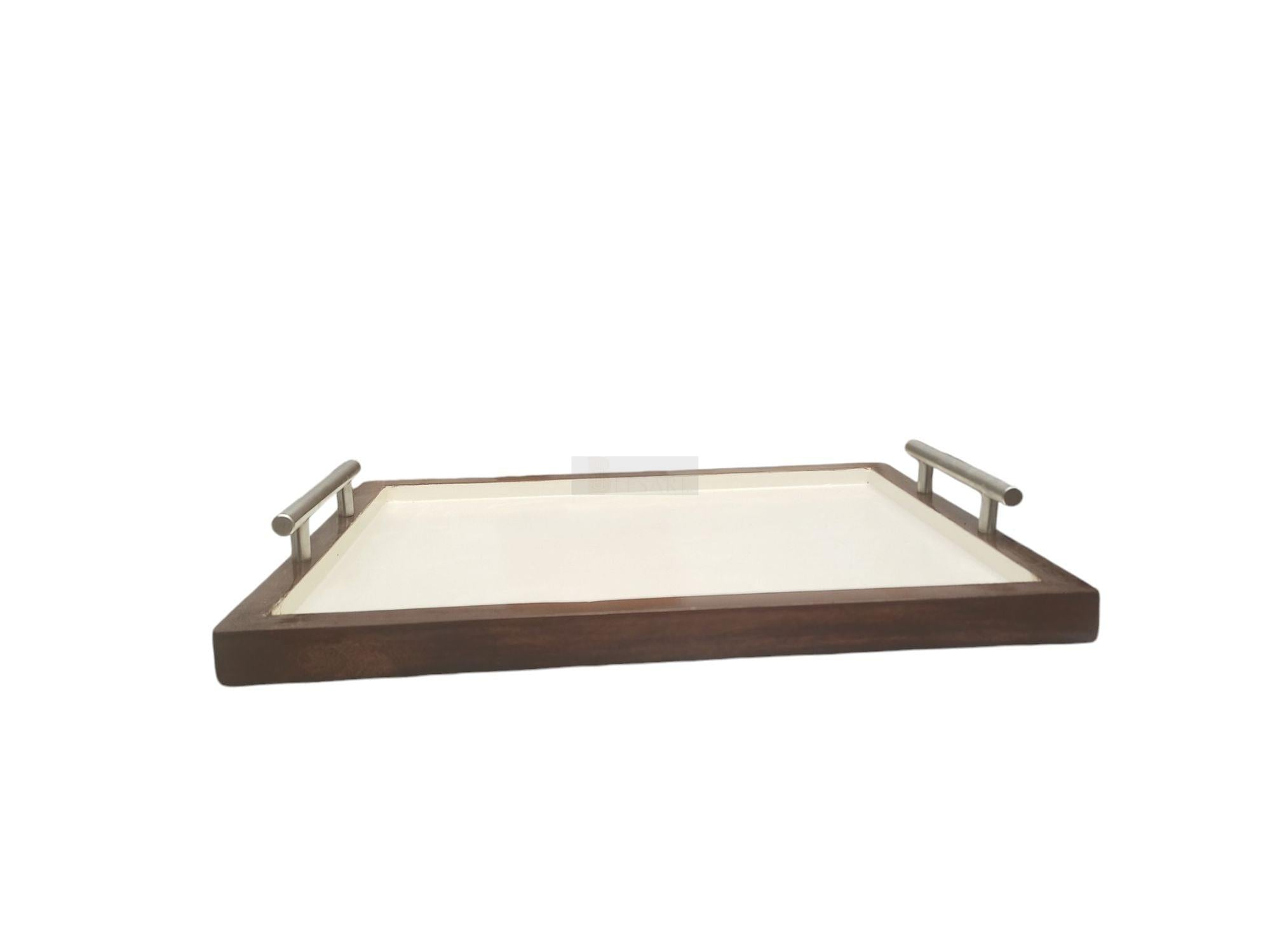 Handcrafted Sheesham Wood Tray with Handles-Trays-BEESARI