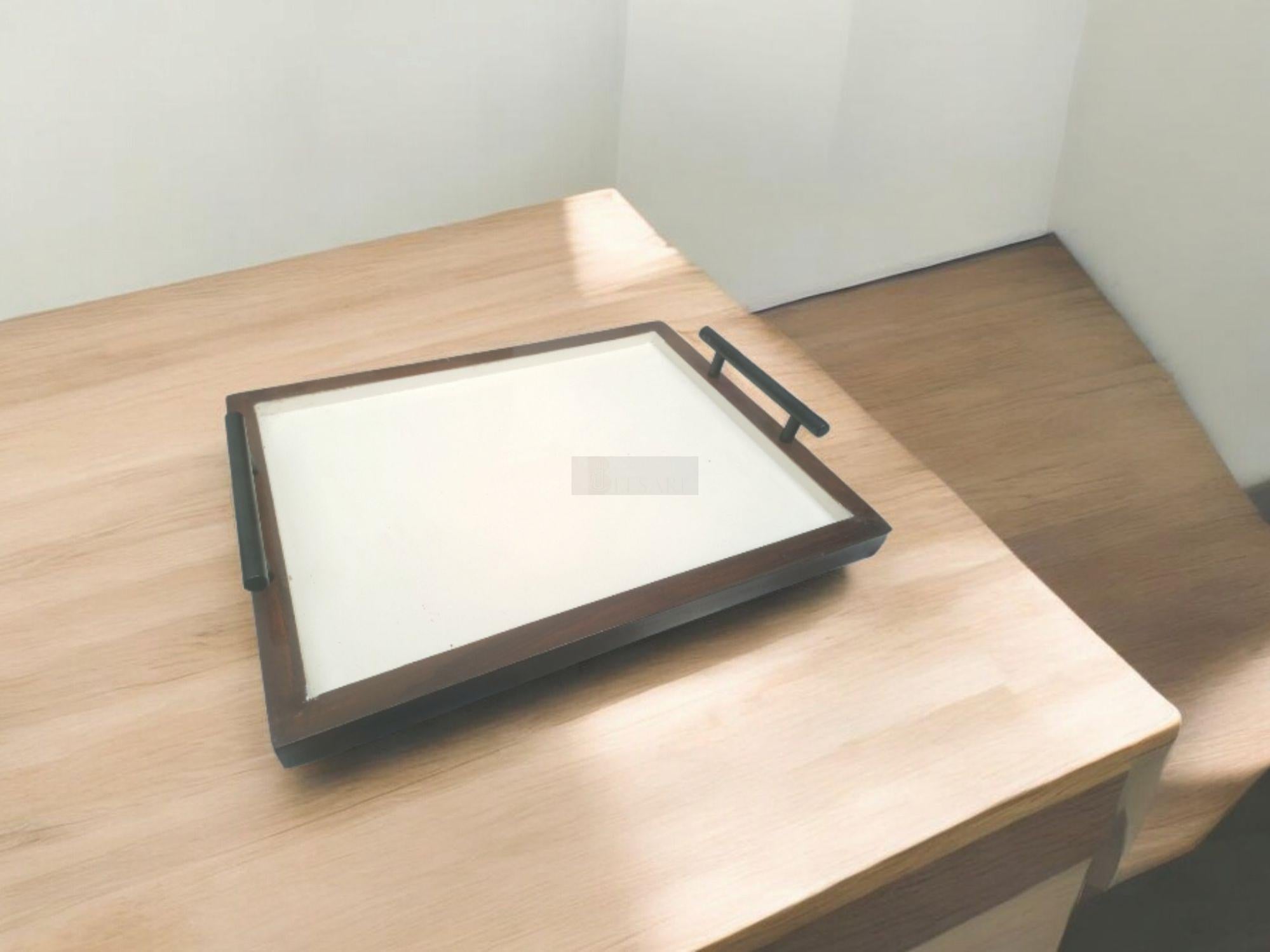 Handcrafted Sheesham Wood Tray with Handles-Trays-BEESARI