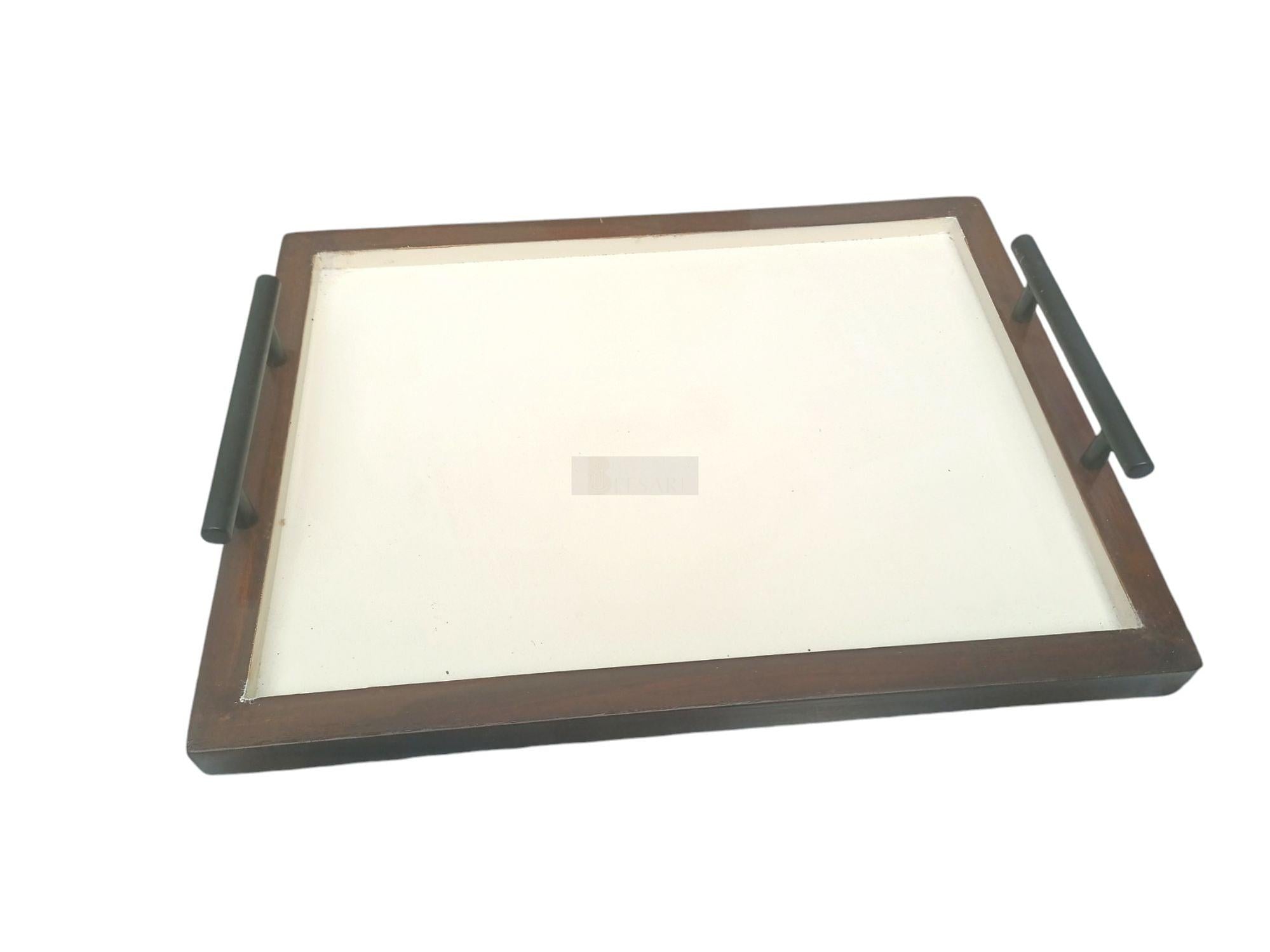 Handcrafted Sheesham Wood Tray with Handles-Trays-BEESARI