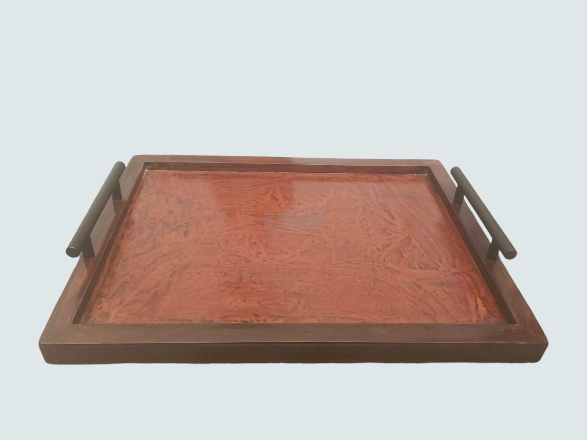 Handcrafted Sheesham Wood Tray with Handles-Trays-BEESARI