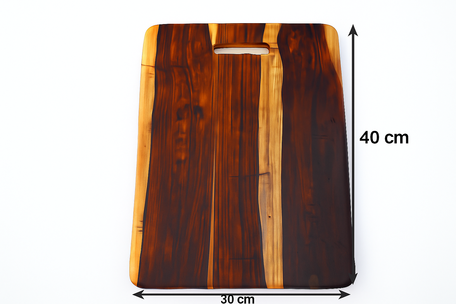 Handcrafted Wooden Cutting Board with Handle – Rustic Live Edge Rosewood Chopping Board – Unique Grain Charcuterie Serving Board