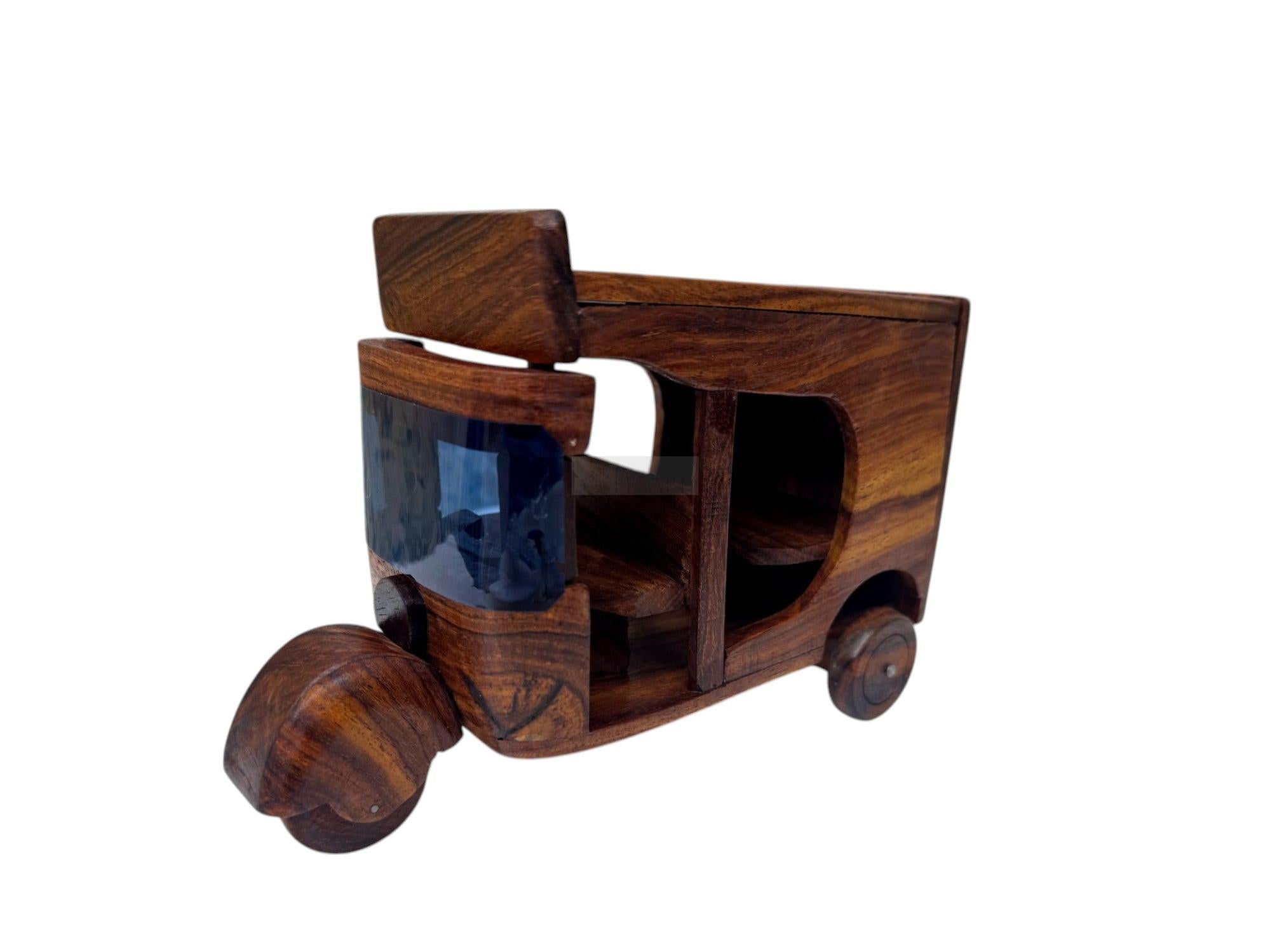 Handcrafted Wooden Rickshaw - Intricate Sheesham Wood Art Piece for Unique Home and Office Decor, Perfect Gift Idea-Decor Pcs-BEESARI