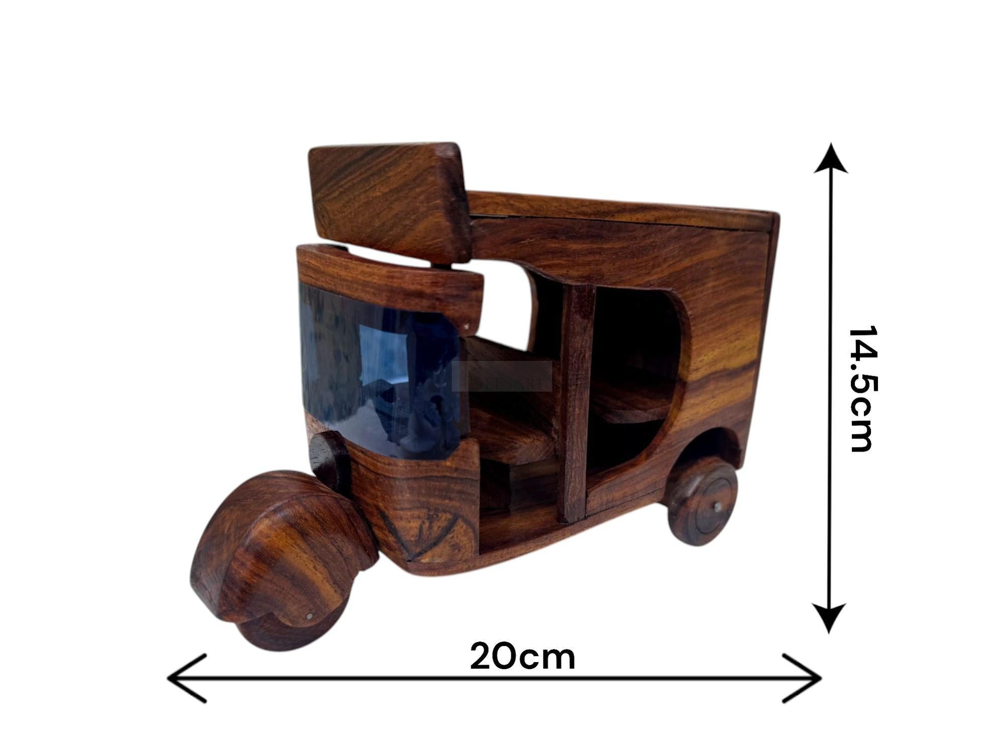 Handcrafted Wooden Rickshaw - Intricate Sheesham Wood Art Piece for Unique Home and Office Decor, Perfect Gift Idea-Decor Pcs-BEESARI