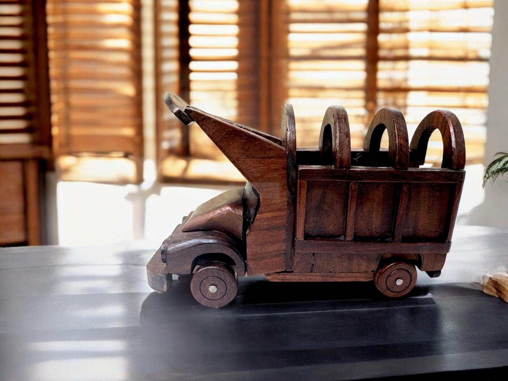 Handcrafted Wooden Truck Decor Piece - Rustic Vintage Design, Eco-Friendly Ornament for Home, Farmhouse, Office, or Gifting-Decor Pcs-BEESARI
